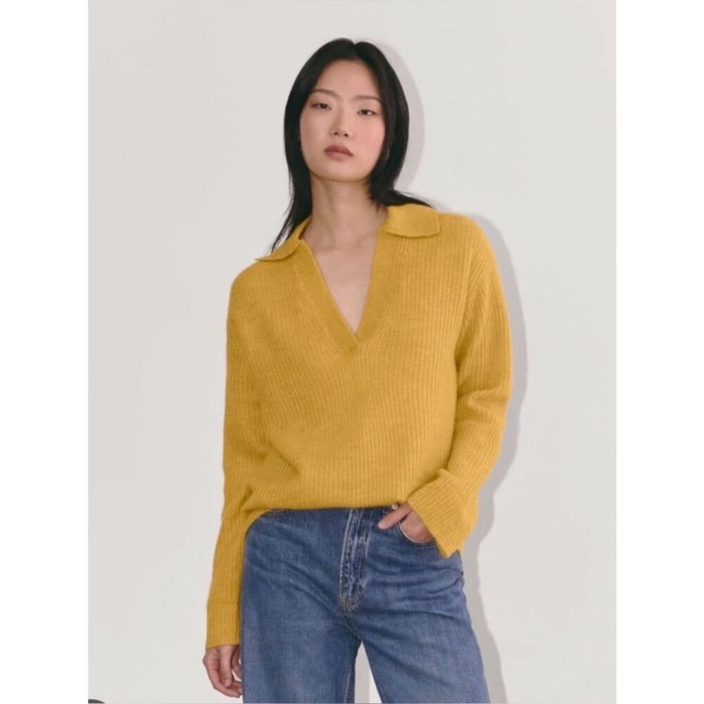 EVERLANE oversized alpaca polo sweater in mustard yellow